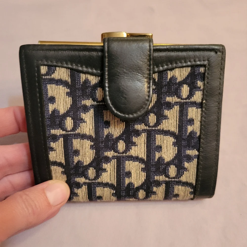 Vintage Dior Navy and Beige Logo Wallet in Great Condition